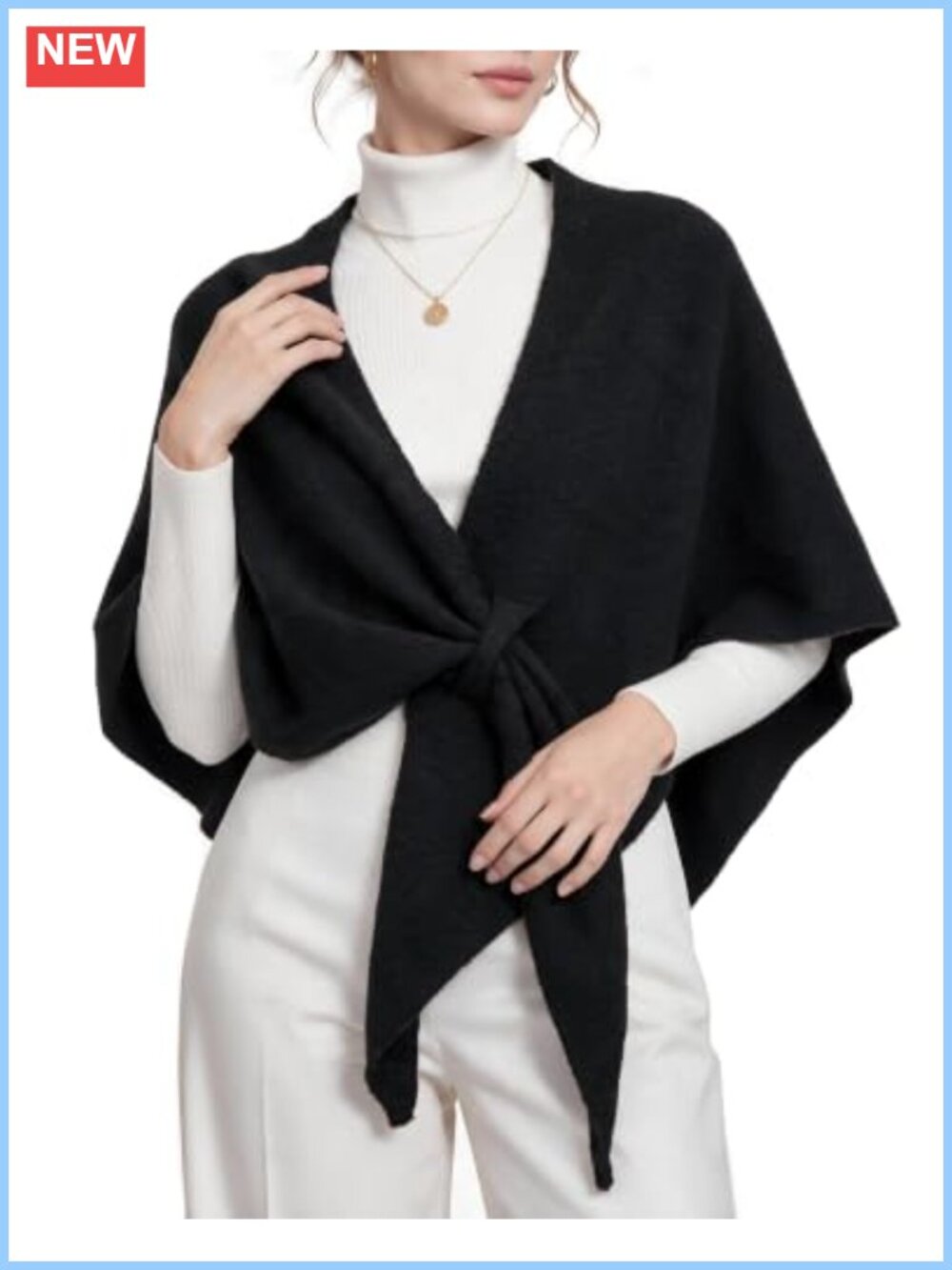 Wool Blend Triangle Shawl Wrap Knit Scarf Cape for Fall Winter